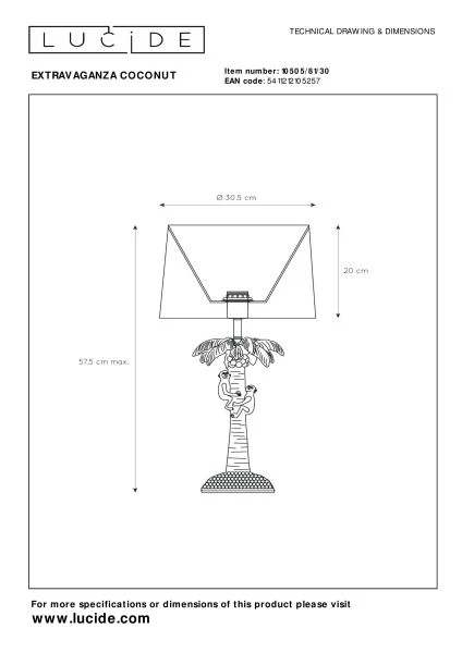 Lucide EXTRAVAGANZA COCONUT - Lampe de table - Ø 30,5 cm - 1xE27 - Noir - technique